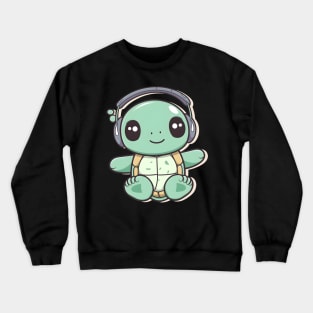 Green Turtle with Headphones Crewneck Sweatshirt